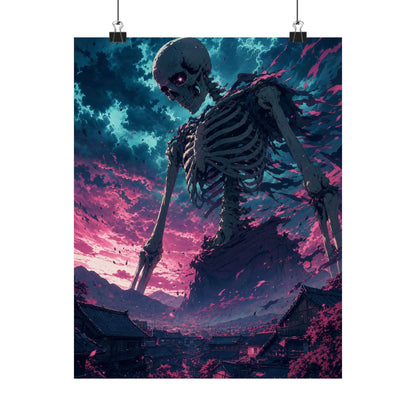 Giant Skeleton Looming Over Village - Anime Manga Art Print (Matte Poster) - Moikas