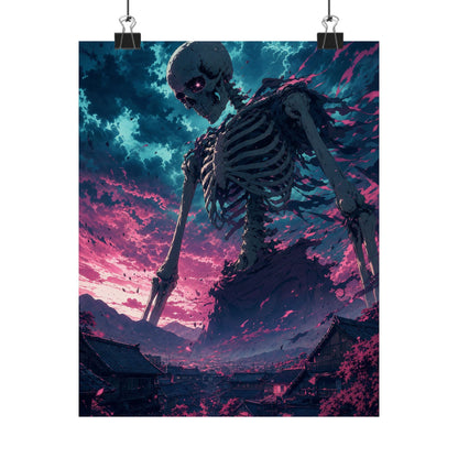 Giant Skeleton Looming Over Village - Anime Manga Art Print (Matte Poster) - Moikas