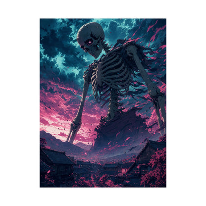 Giant Skeleton Looming Over Village - Anime Manga Art Print (Matte Poster) - Moikas