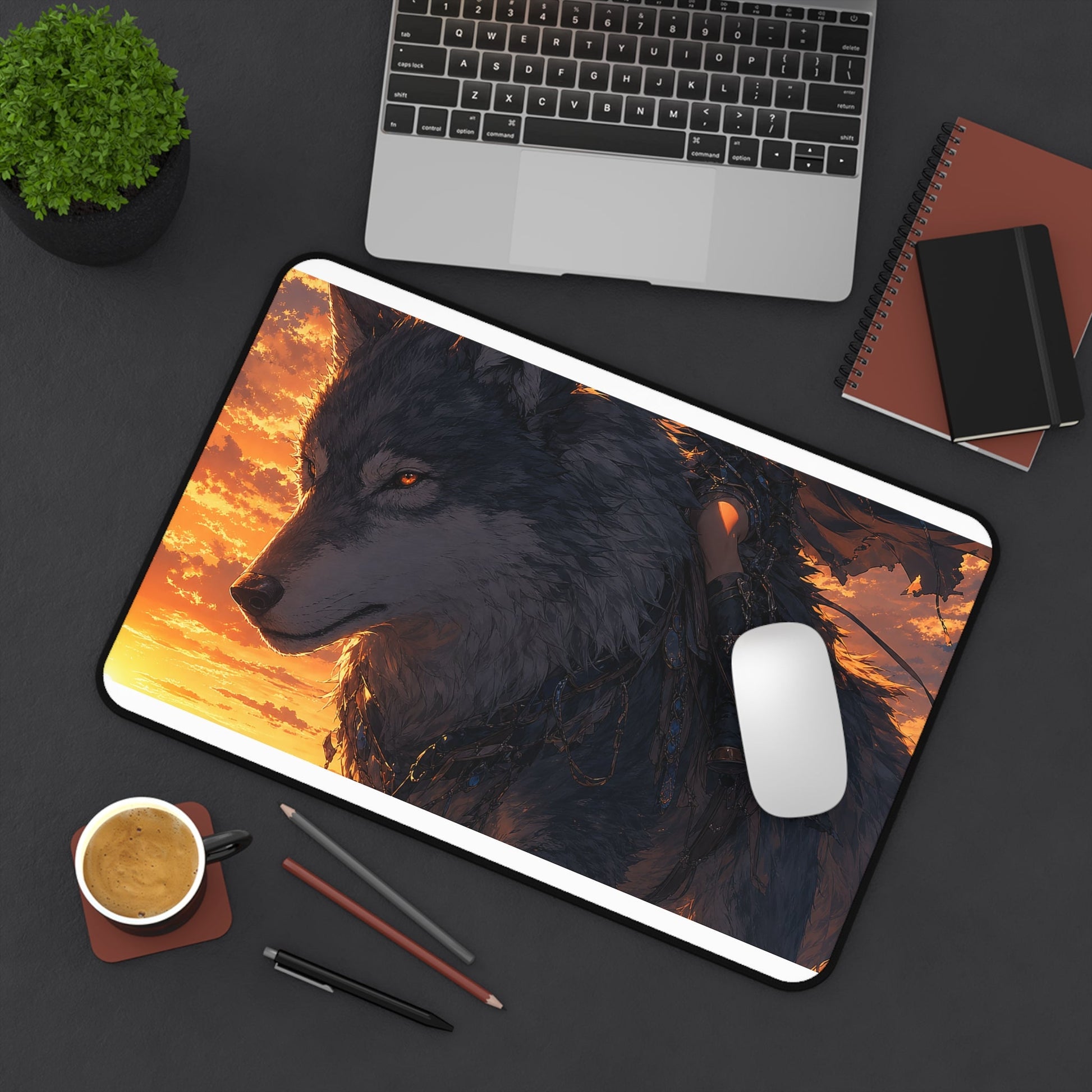 Girl Riding Giant Wolf - Anime Manga Gaming Desk Mat - Moikas