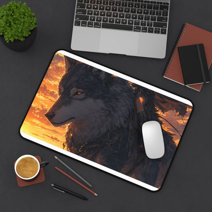 Girl Riding Giant Wolf - Anime Manga Gaming Desk Mat - Moikas