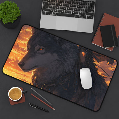 Girl Riding Giant Wolf - Anime Manga Gaming Desk Mat - Moikas