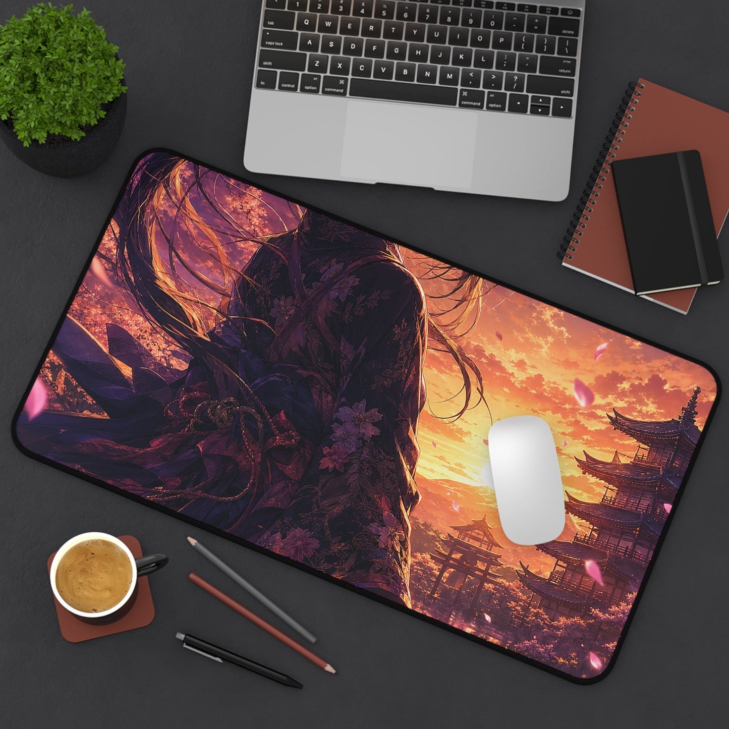 Girl With Katanin Moonlight - Anime Manga Gaming Desk Mat - Moikas