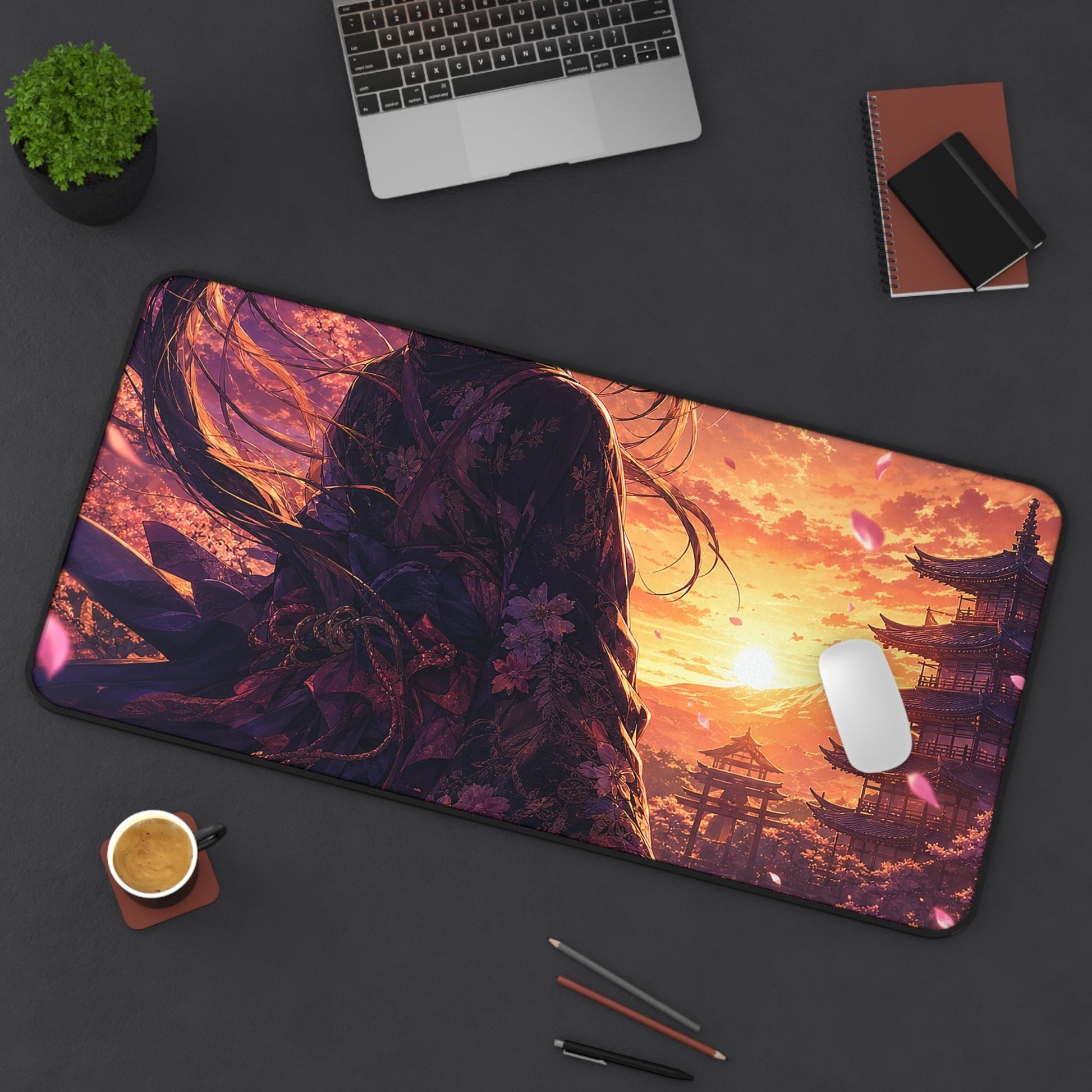 Girl With Katanin Moonlight - Anime Manga Gaming Desk Mat - Moikas