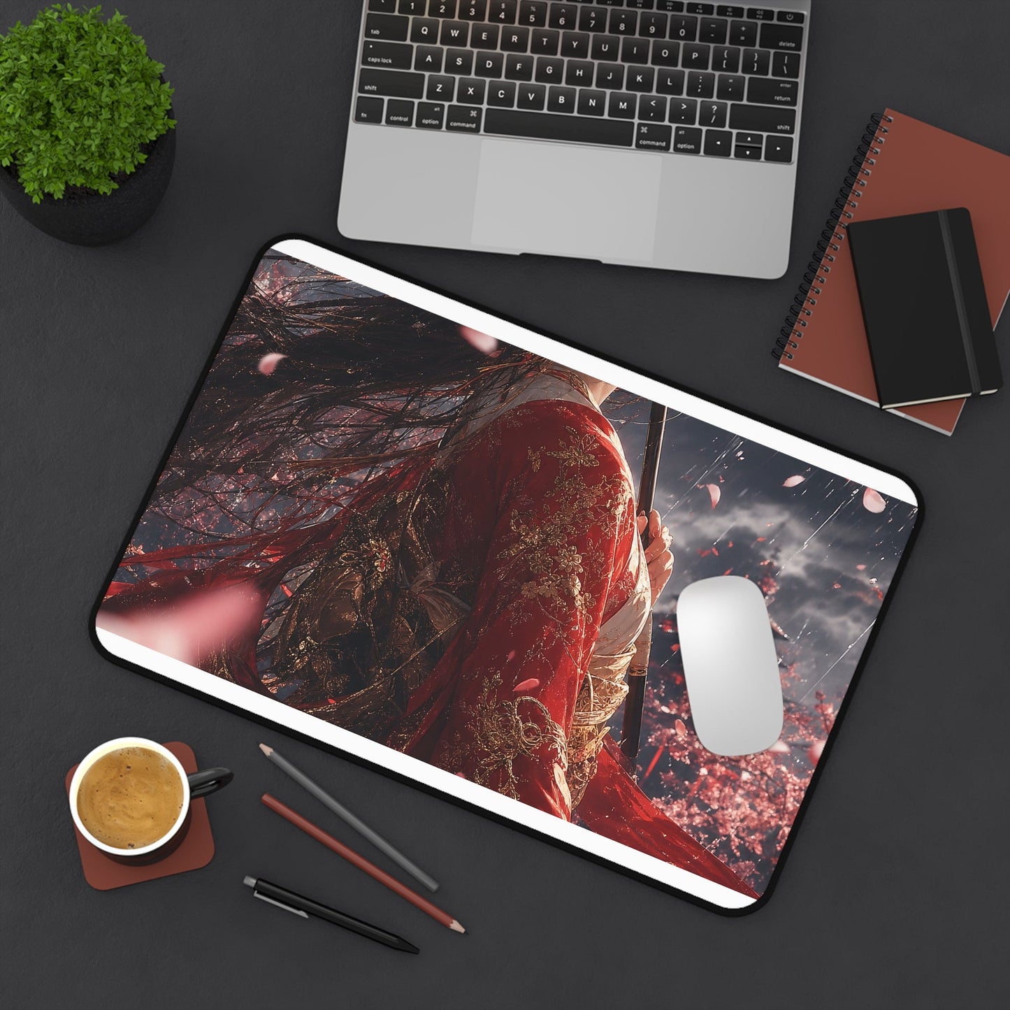 Girl With Umbrellin Rain - Anime Manga Gaming Desk Mat - Moikas