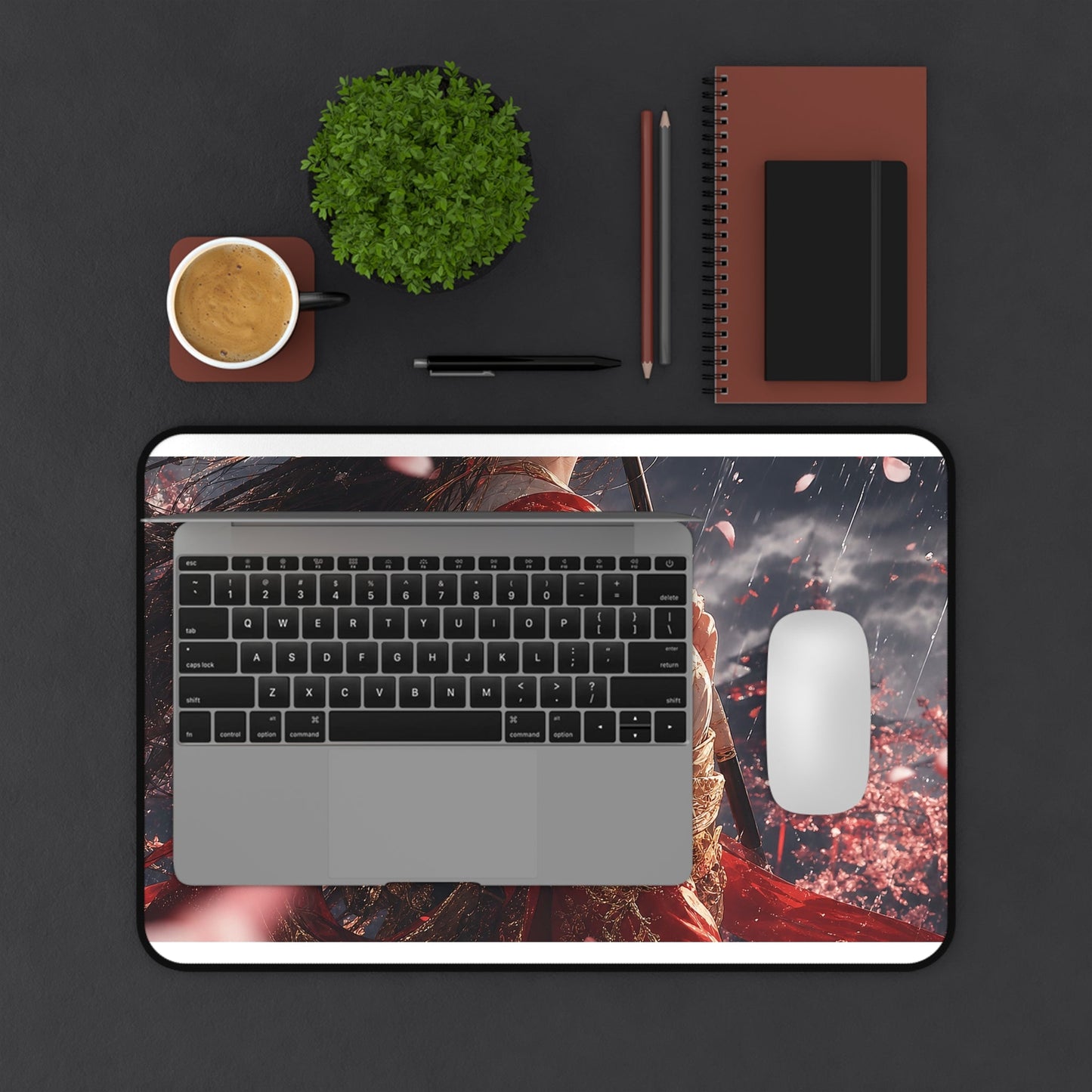 Girl With Umbrellin Rain - Anime Manga Gaming Desk Mat - Moikas