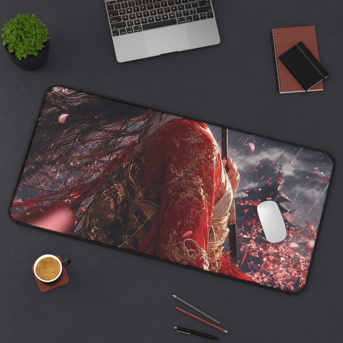 Girl With Umbrellin Rain - Anime Manga Gaming Desk Mat - Moikas