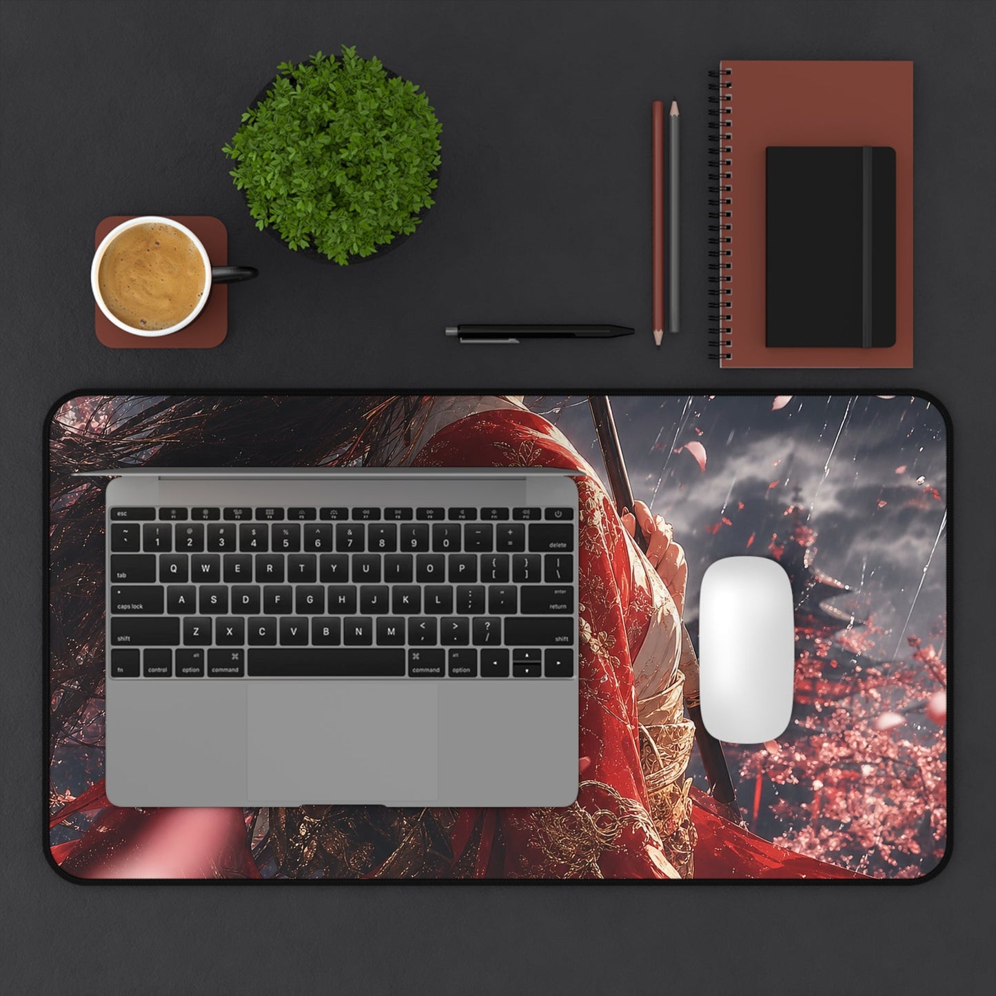 Girl With Umbrellin Rain - Anime Manga Gaming Desk Mat - Moikas