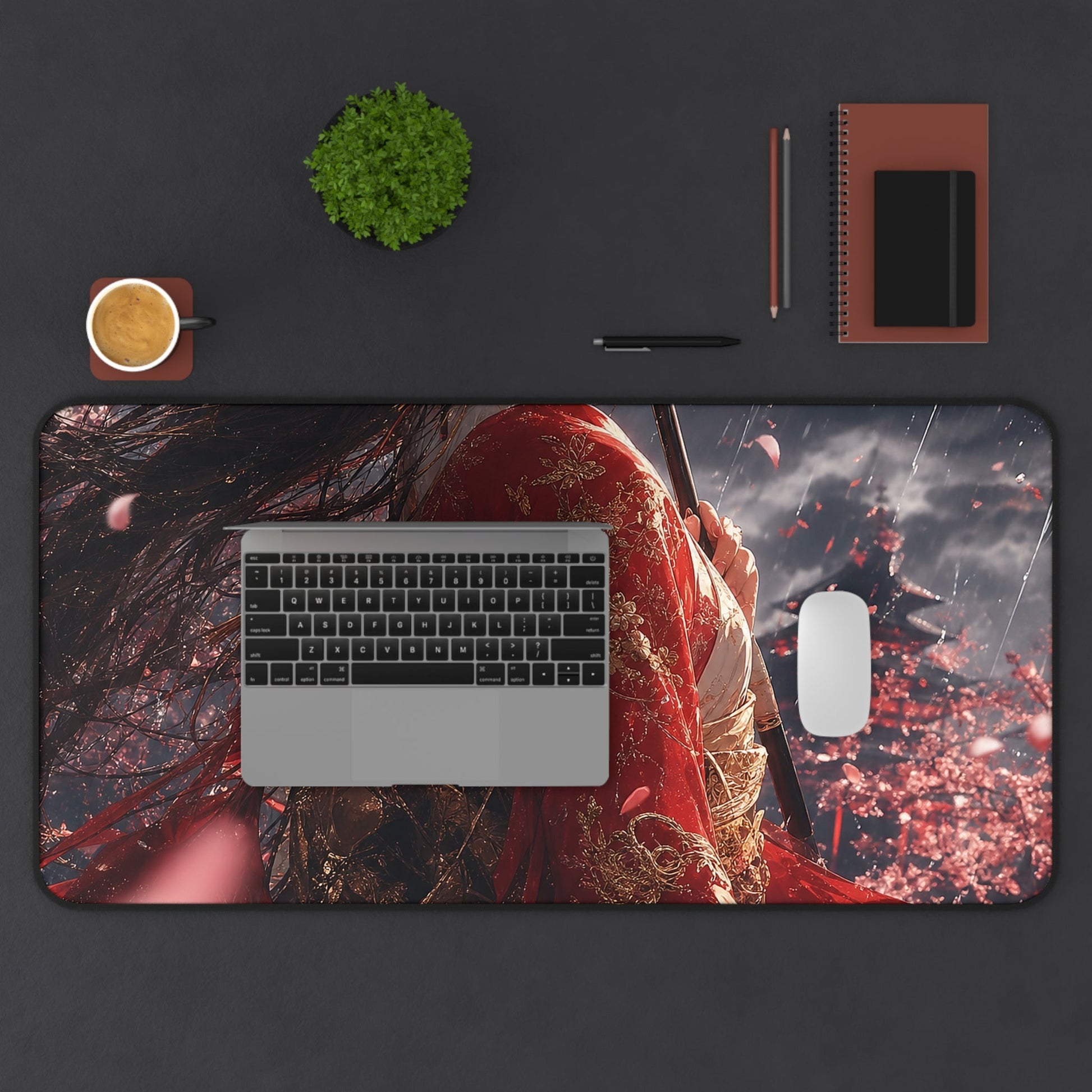 Girl With Umbrellin Rain - Anime Manga Gaming Desk Mat - Moikas