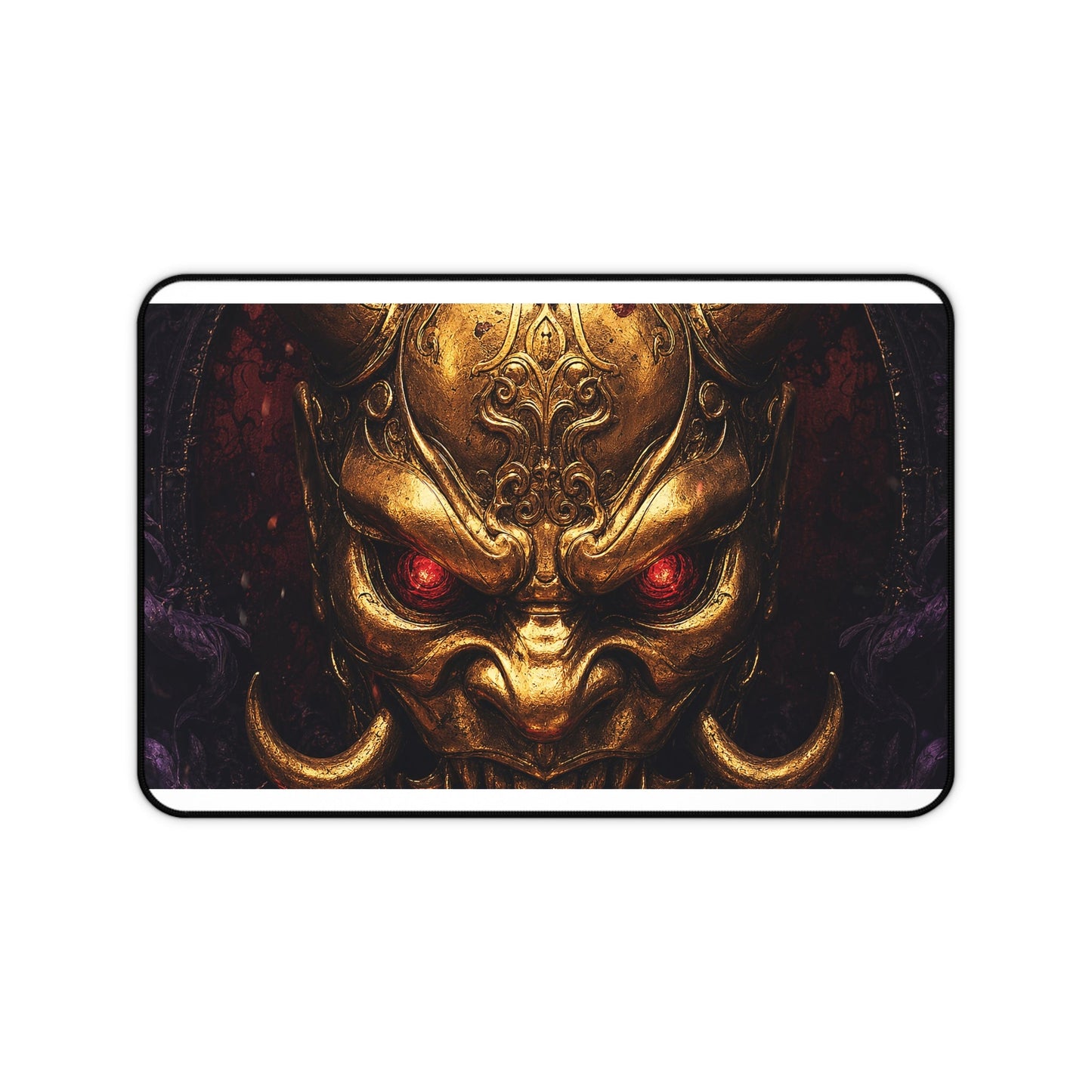 Golden Oni Mask With Ruby Eyes - Sudoni Brand Gaming Desk Mat - Moikas