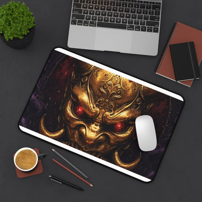 Golden Oni Mask With Ruby Eyes - Sudoni Brand Gaming Desk Mat - Moikas