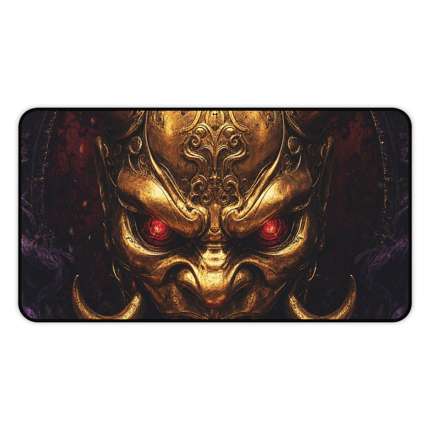 Golden Oni Mask With Ruby Eyes - Sudoni Brand Gaming Desk Mat - Moikas