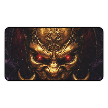 Golden Oni Mask With Ruby Eyes - Sudoni Brand Gaming Desk Mat - Moikas