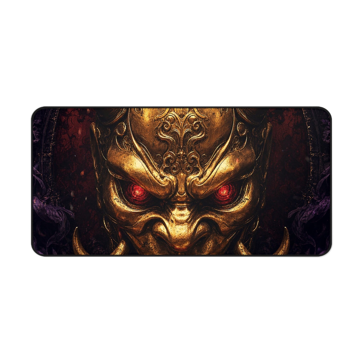 Golden Oni Mask With Ruby Eyes - Sudoni Brand Gaming Desk Mat - Moikas