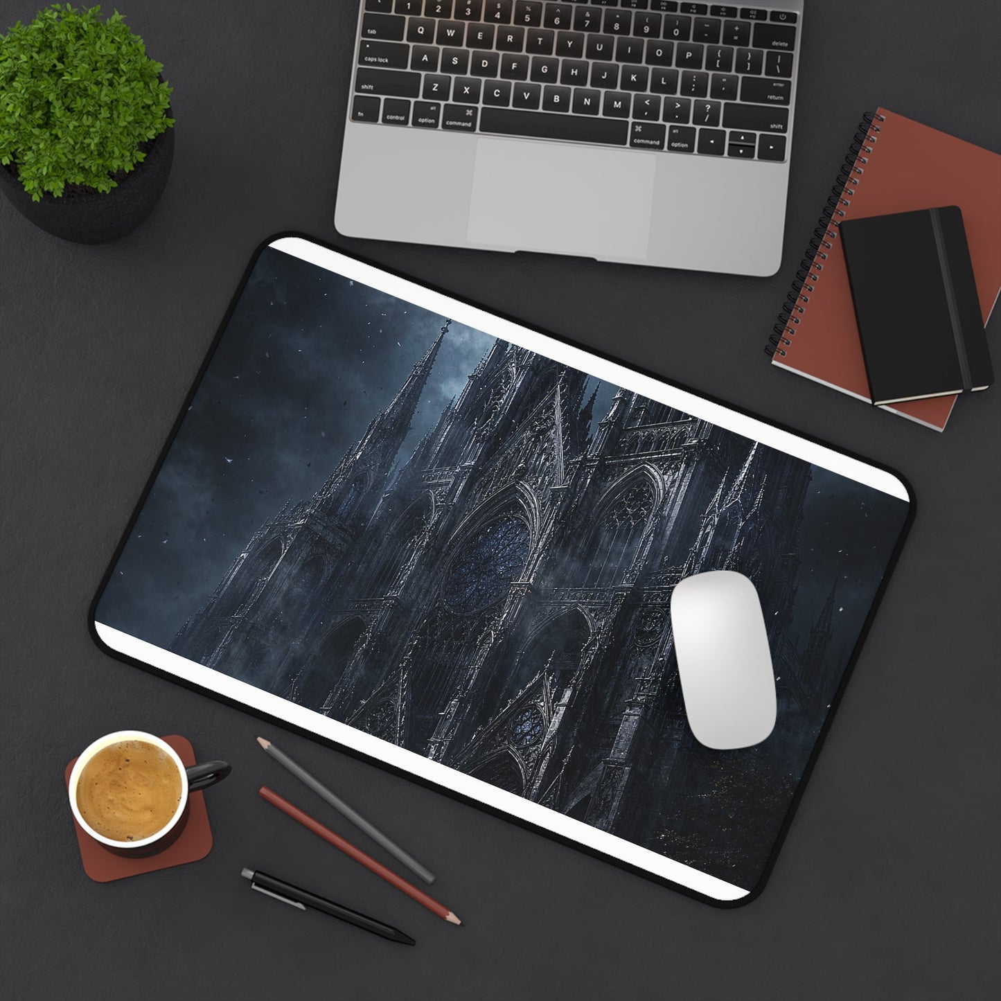 Gothic Cathedral At Midnight - Dark Fantasy Gaming Desk Mat - Moikas