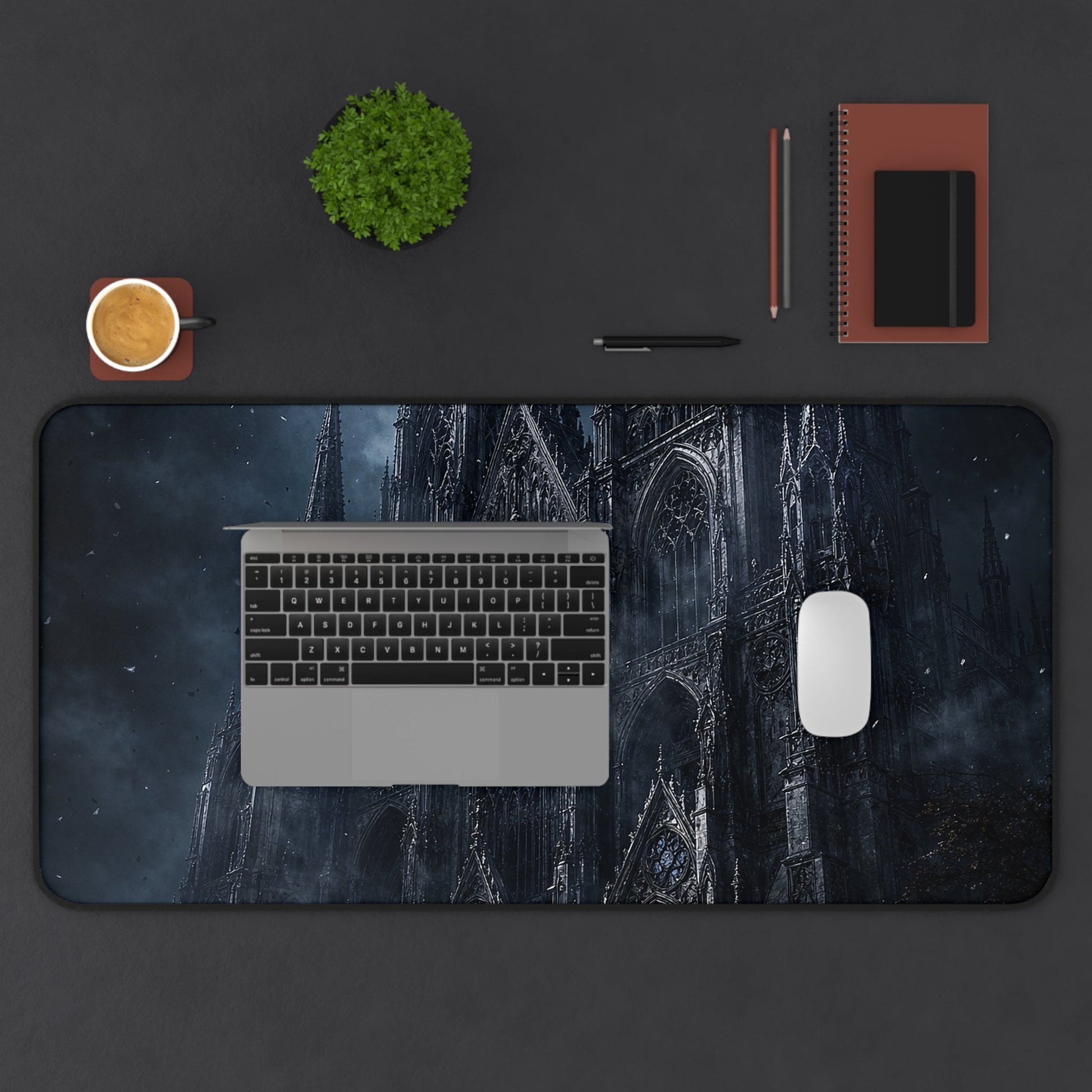 Gothic Cathedral At Midnight - Dark Fantasy Gaming Desk Mat - Moikas
