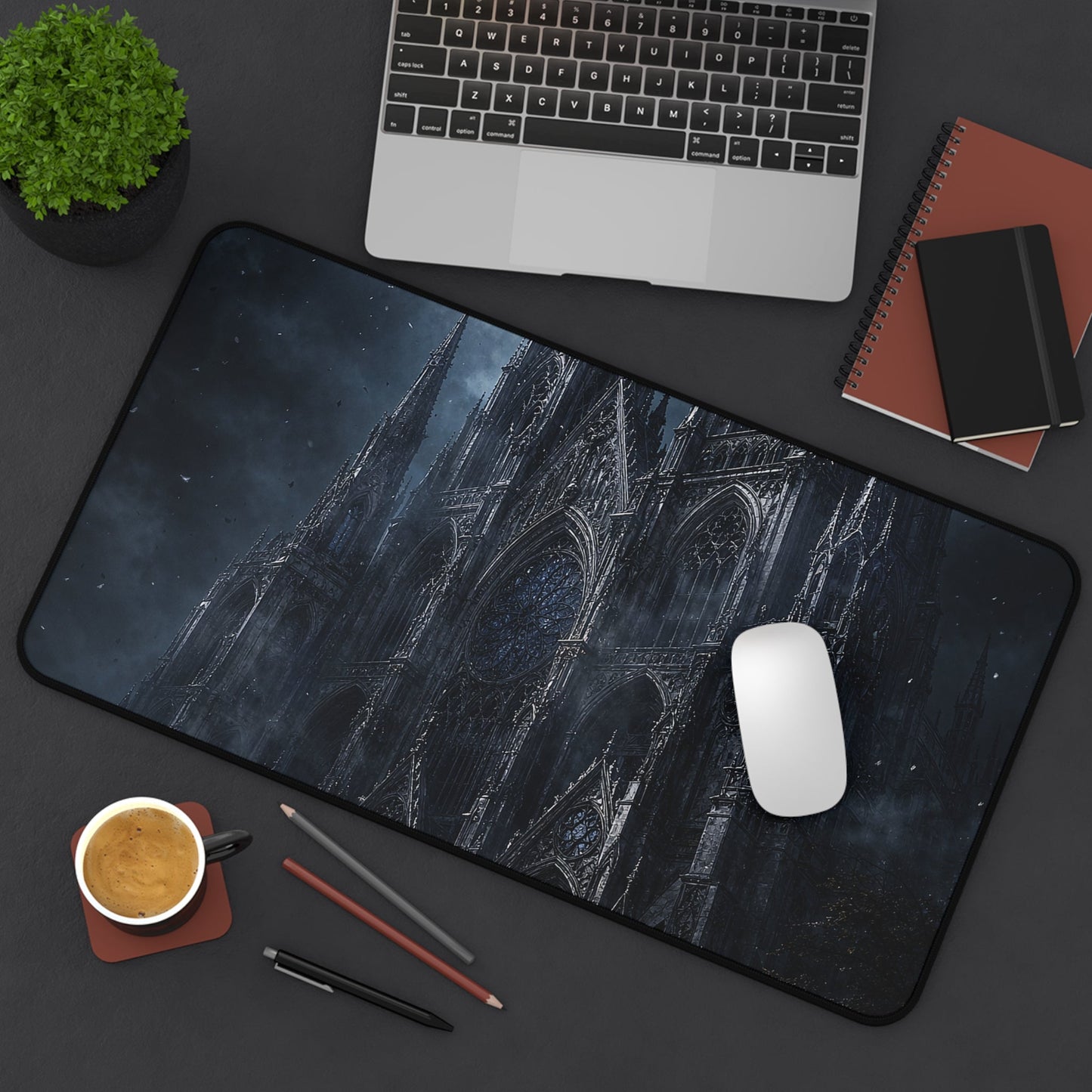 Gothic Cathedral At Midnight - Dark Fantasy Gaming Desk Mat - Moikas