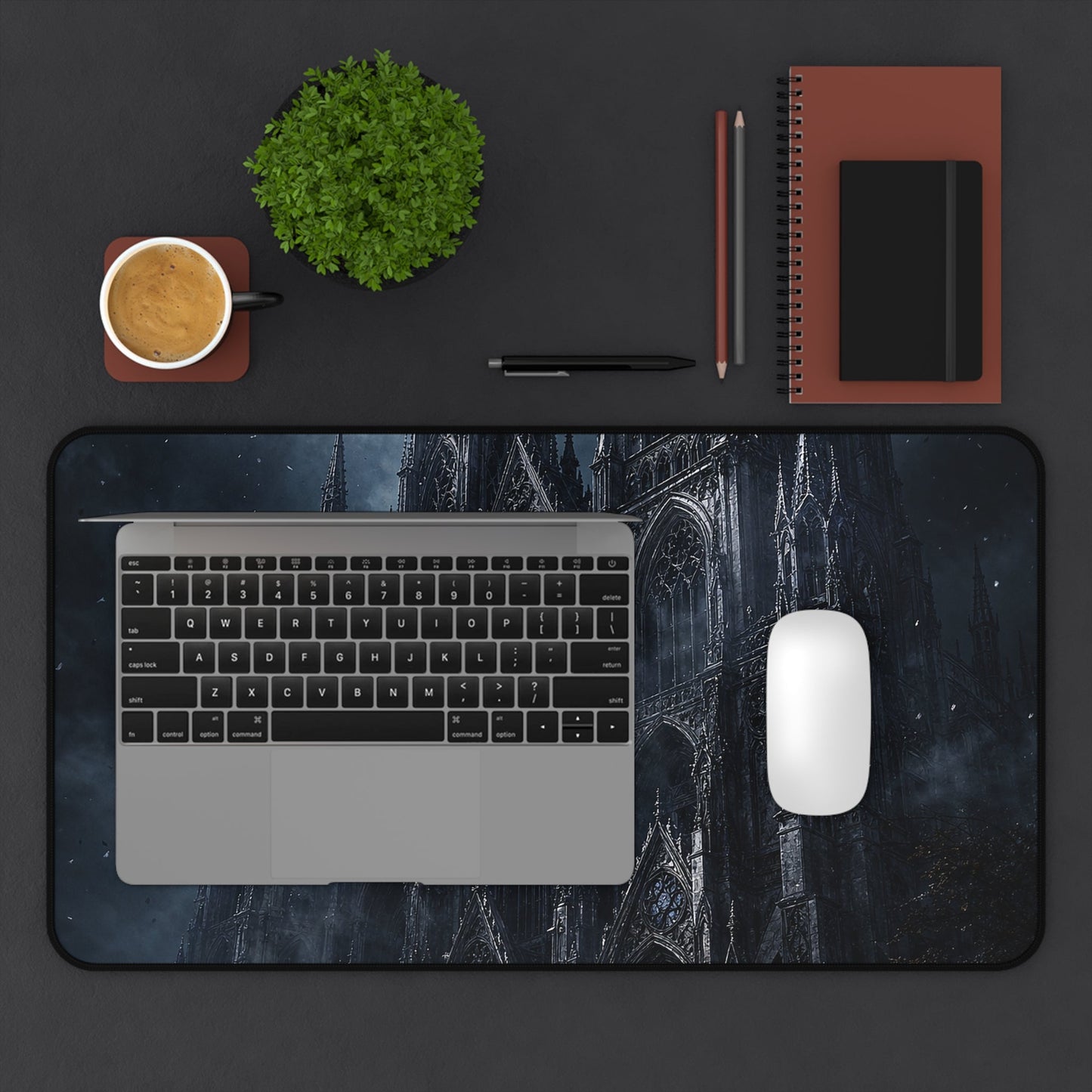 Gothic Cathedral At Midnight - Dark Fantasy Gaming Desk Mat - Moikas