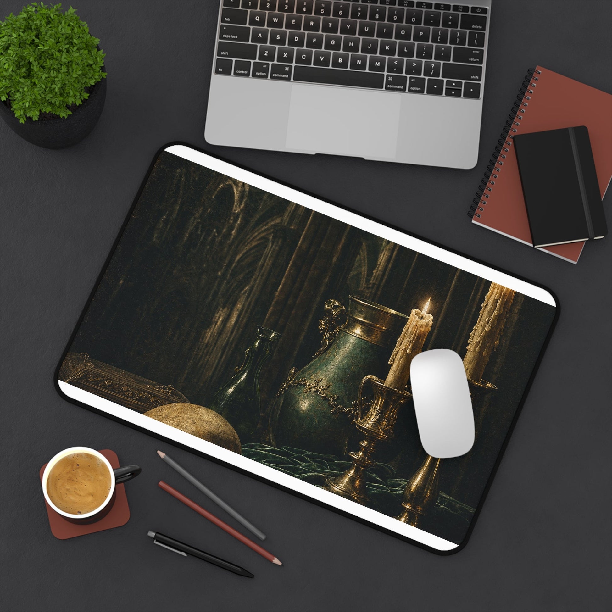 Gothic Cathedral Interior - Dark Academia Gaming Desk Mat - Moikas