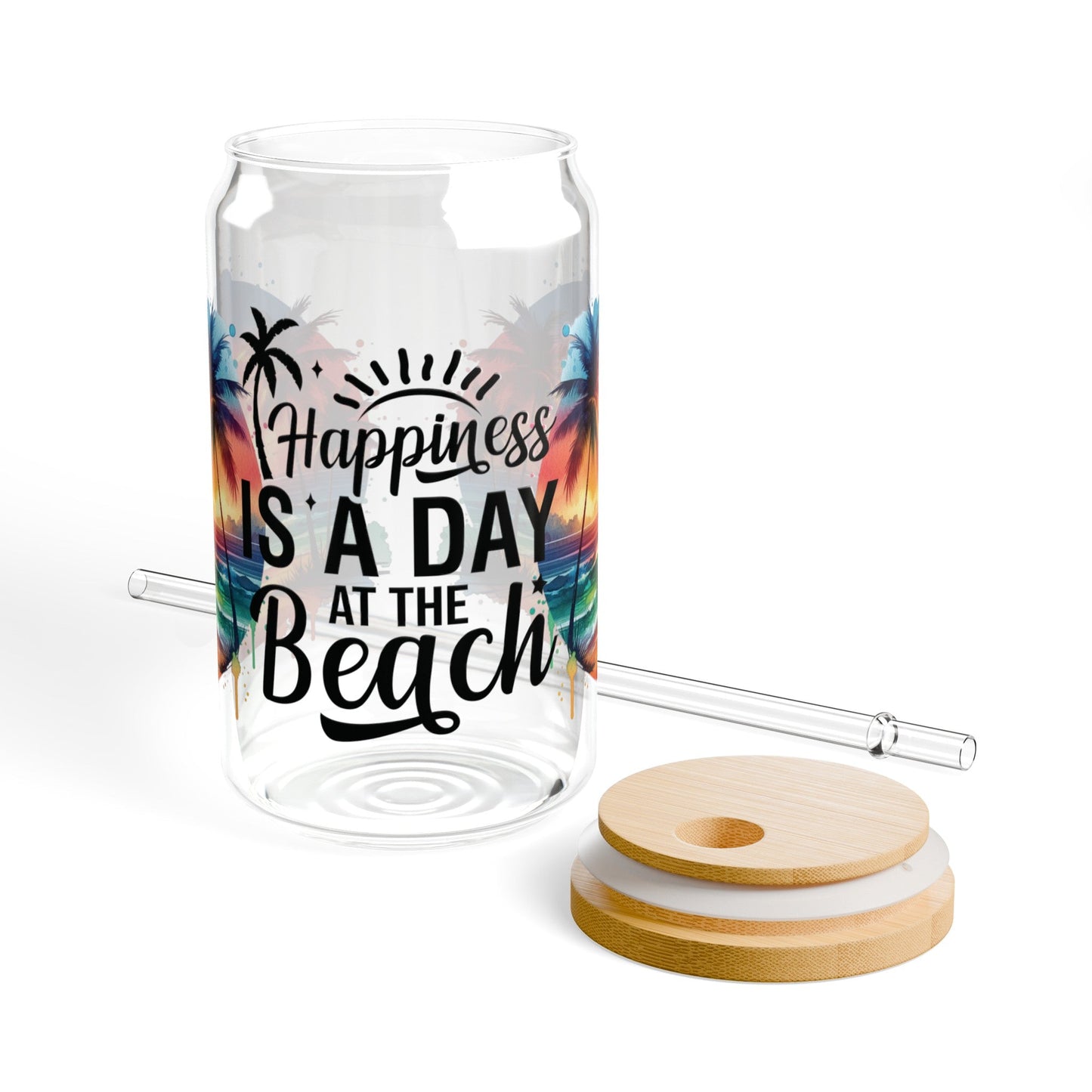 Happiness is a Day at the Beach | Glass Sipper (16oz) - Moikas