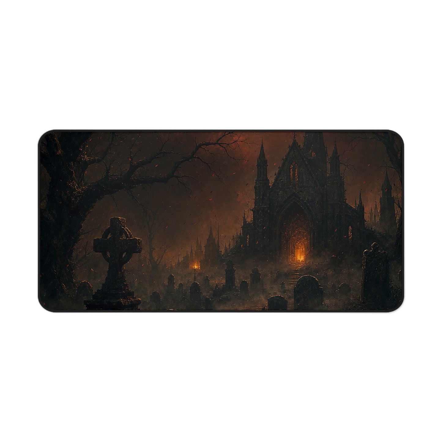 Haunted Graveyard Under Blood Moon - Dark Fantasy Gaming Desk Mat - Moikas