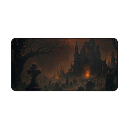 Haunted Graveyard Under Blood Moon - Dark Fantasy Gaming Desk Mat - Moikas