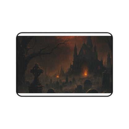 Haunted Graveyard Under Blood Moon - Dark Fantasy Gaming Desk Mat - Moikas
