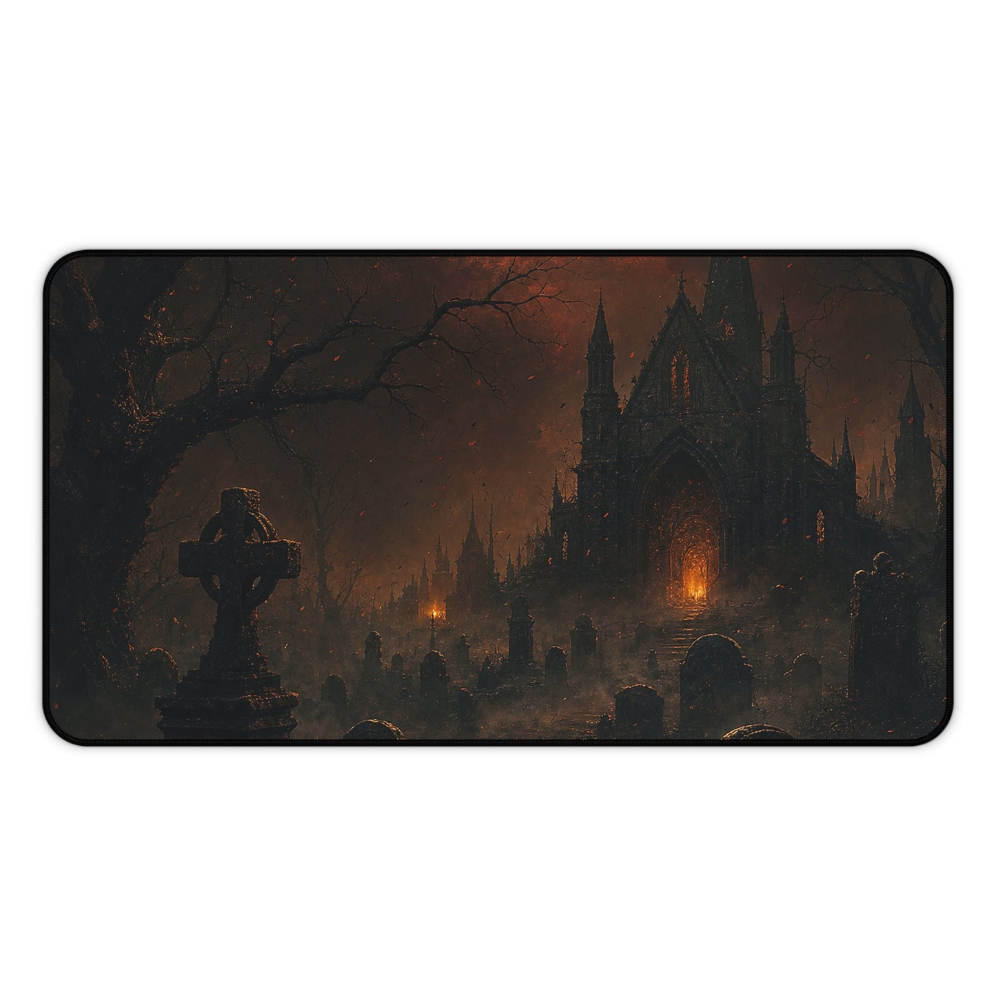 Haunted Graveyard Under Blood Moon - Dark Fantasy Gaming Desk Mat - Moikas