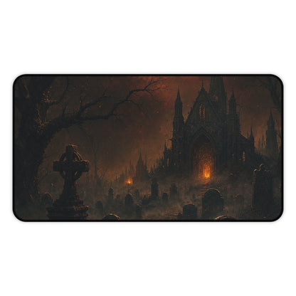 Haunted Graveyard Under Blood Moon - Dark Fantasy Gaming Desk Mat - Moikas