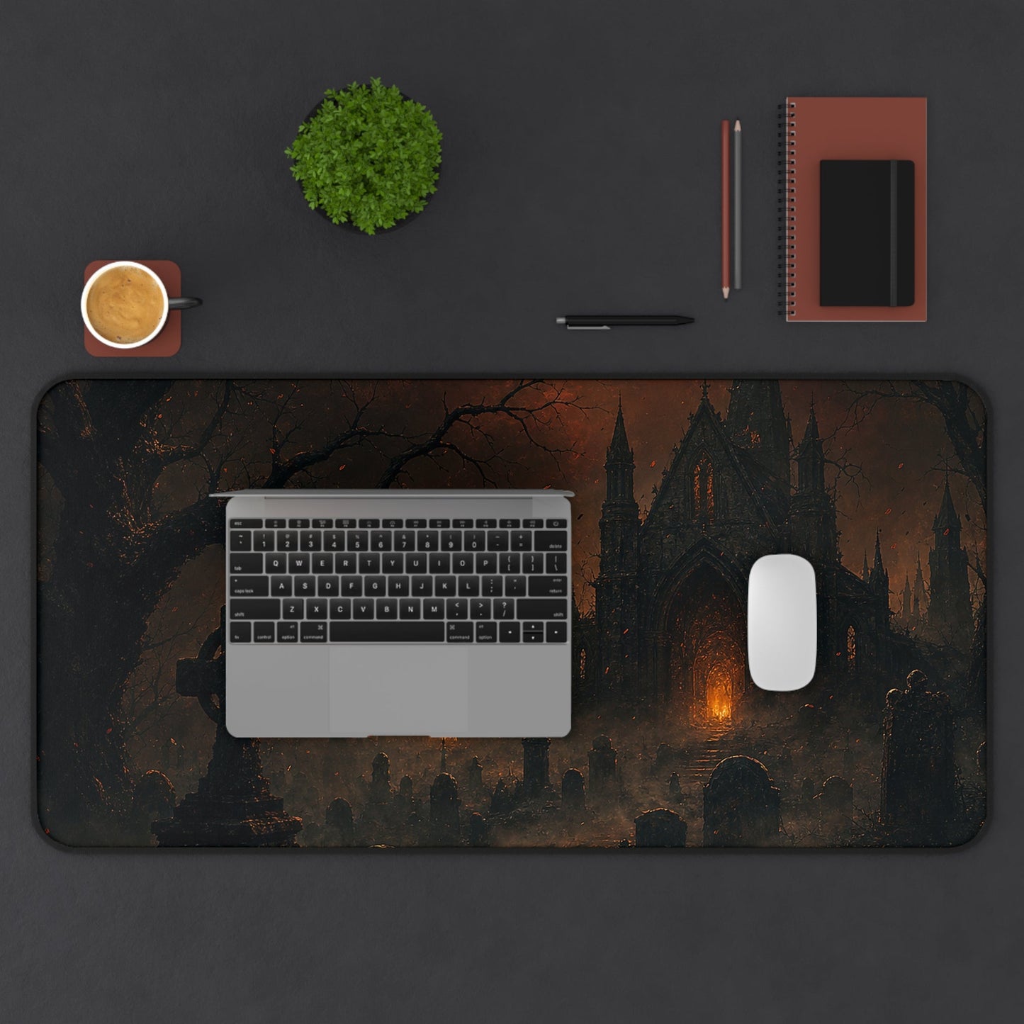 Haunted Graveyard Under Blood Moon - Dark Fantasy Gaming Desk Mat - Moikas