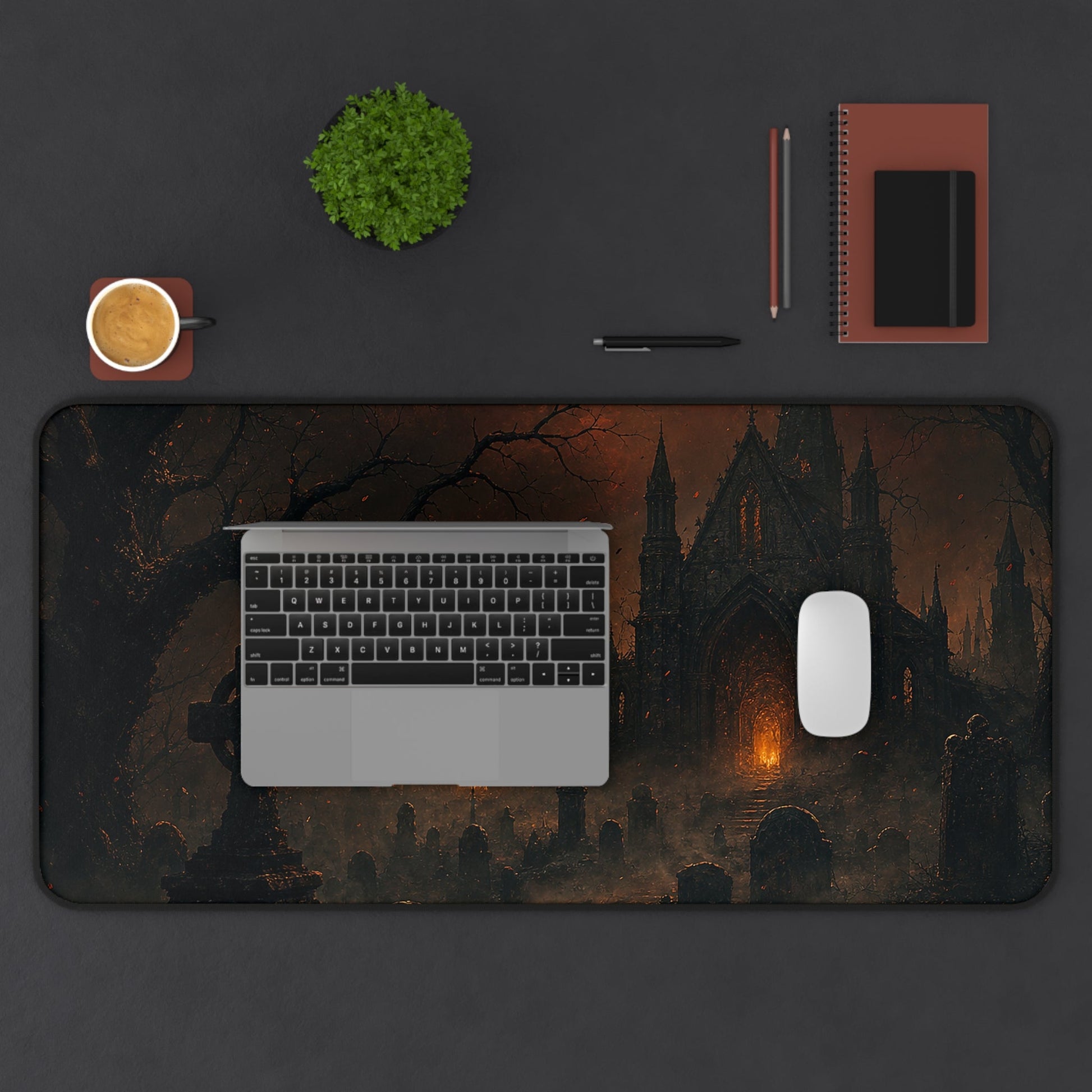 Haunted Graveyard Under Blood Moon - Dark Fantasy Gaming Desk Mat - Moikas