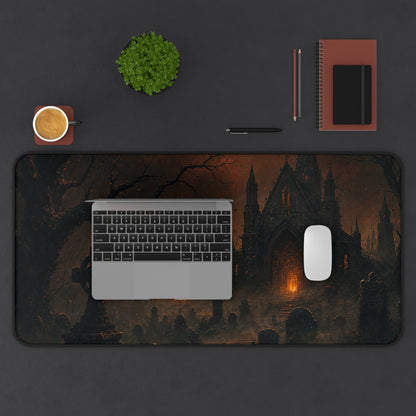 Haunted Graveyard Under Blood Moon - Dark Fantasy Gaming Desk Mat - Moikas