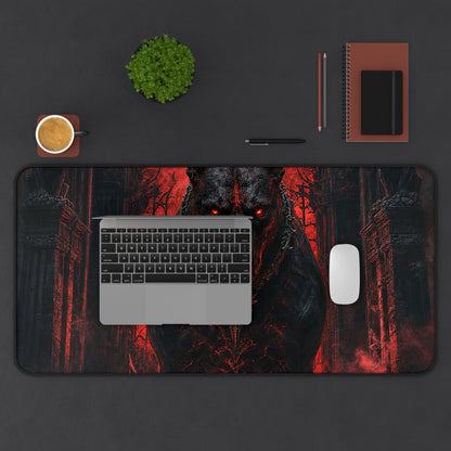 Hellhound Guarding Gateway - Dark Fantasy Gaming Desk Mat - Moikas