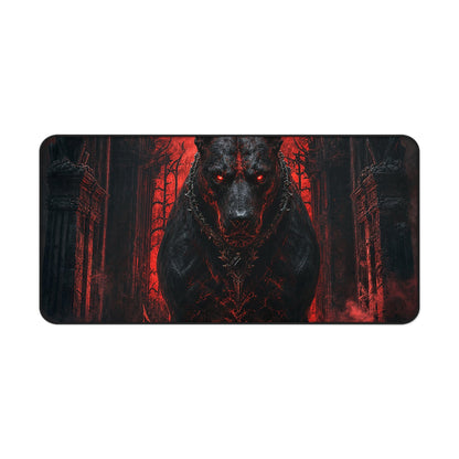 Hellhound Guarding Gateway - Dark Fantasy Gaming Desk Mat - Moikas