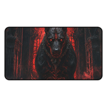 Hellhound Guarding Gateway - Dark Fantasy Gaming Desk Mat - Moikas