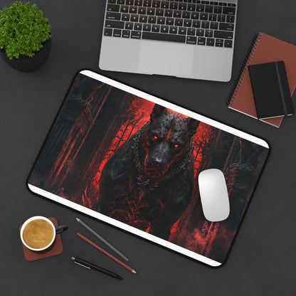 Hellhound Guarding Gateway - Dark Fantasy Gaming Desk Mat - Moikas