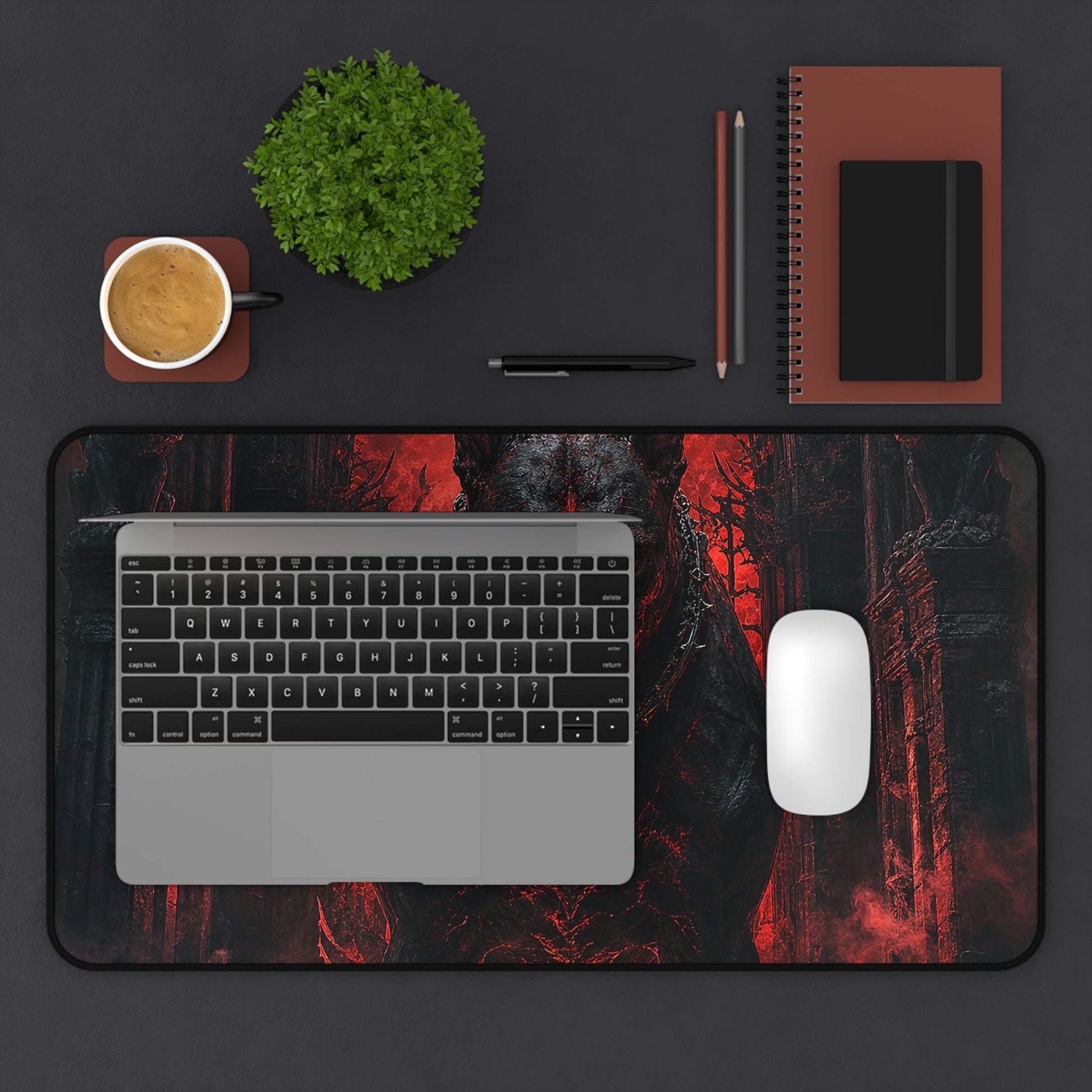Hellhound Guarding Gateway - Dark Fantasy Gaming Desk Mat - Moikas