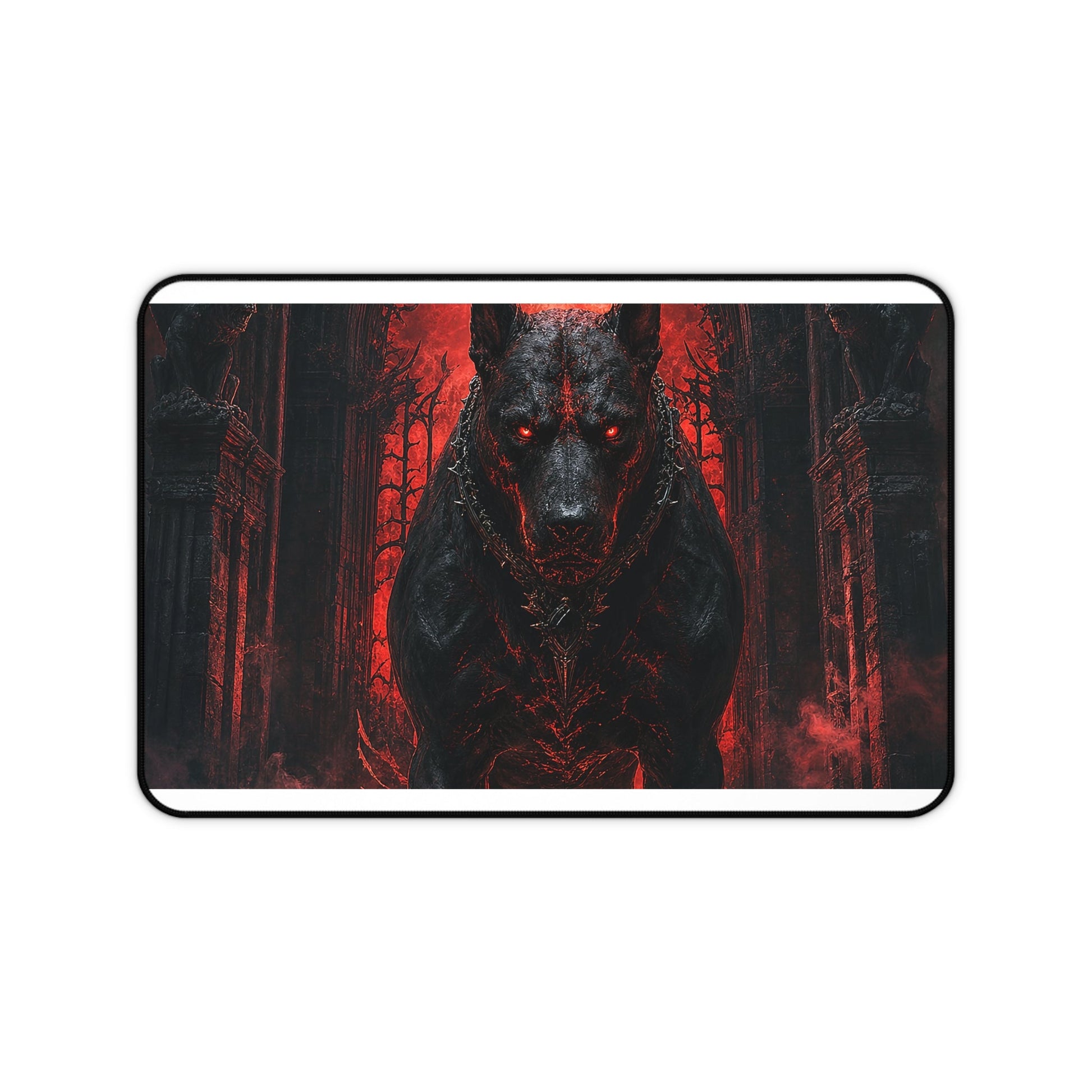 Hellhound Guarding Gateway - Dark Fantasy Gaming Desk Mat - Moikas