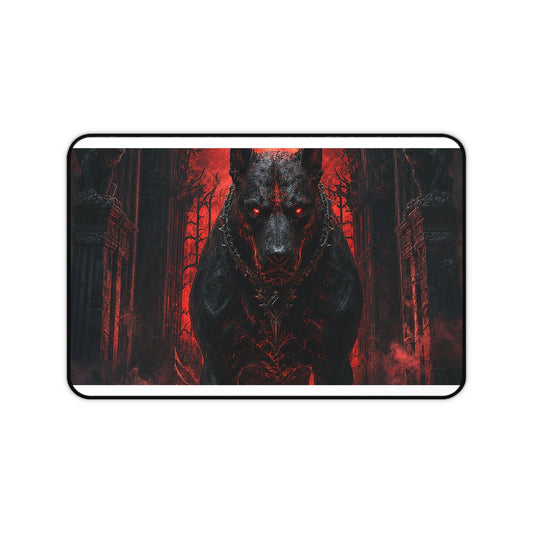 Hellhound Guarding Gateway - Dark Fantasy Gaming Desk Mat - Moikas