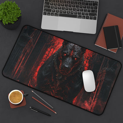 Hellhound Guarding Gateway - Dark Fantasy Gaming Desk Mat - Moikas