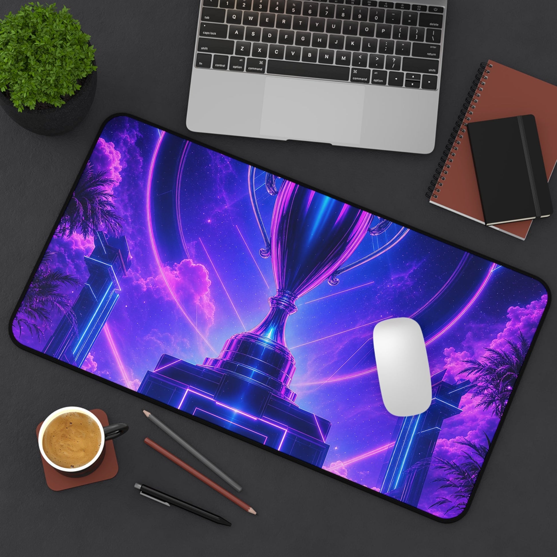 High Score Screen With Neon - Gaming Culture Gaming Desk Mat - Moikas