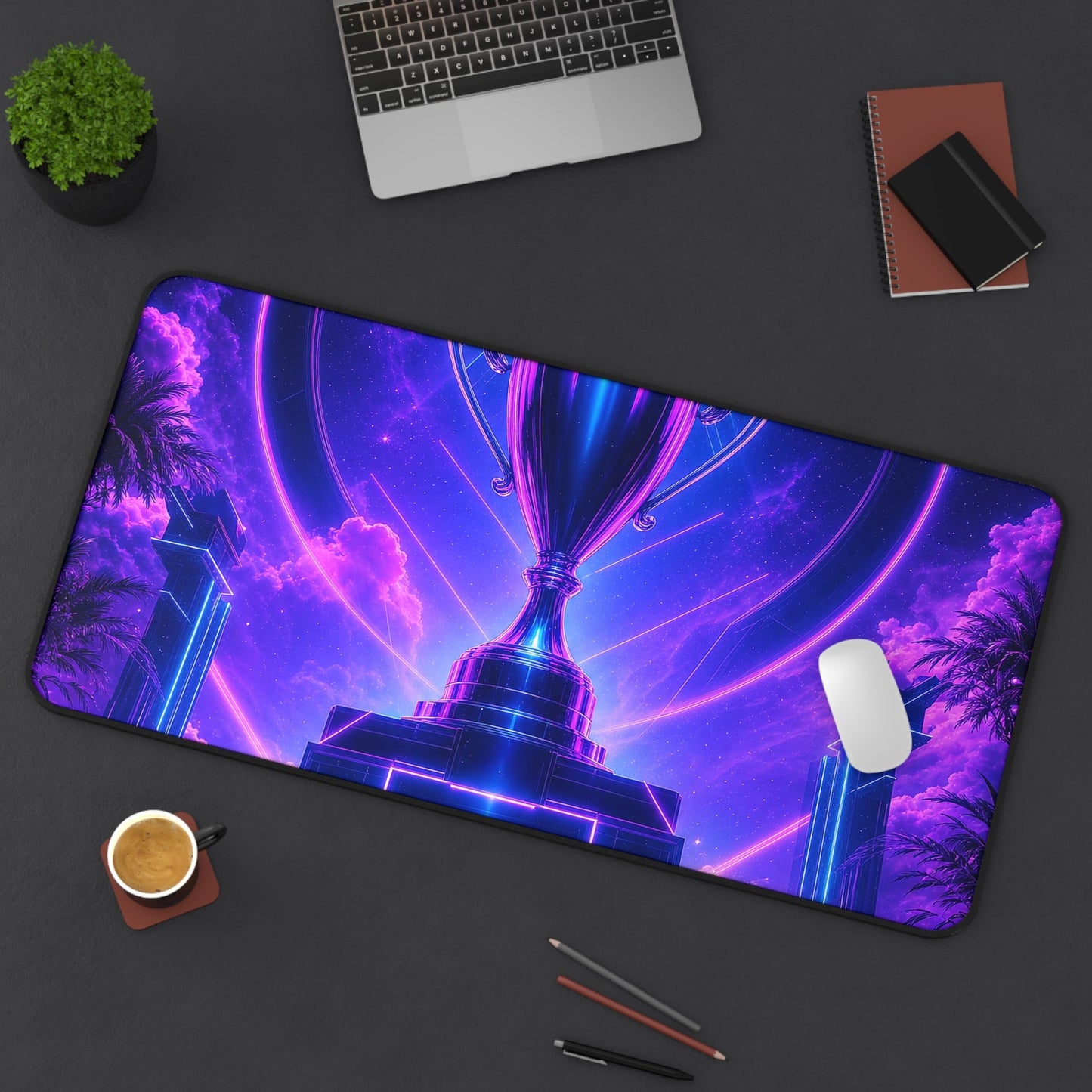 High Score Screen With Neon - Gaming Culture Gaming Desk Mat - Moikas