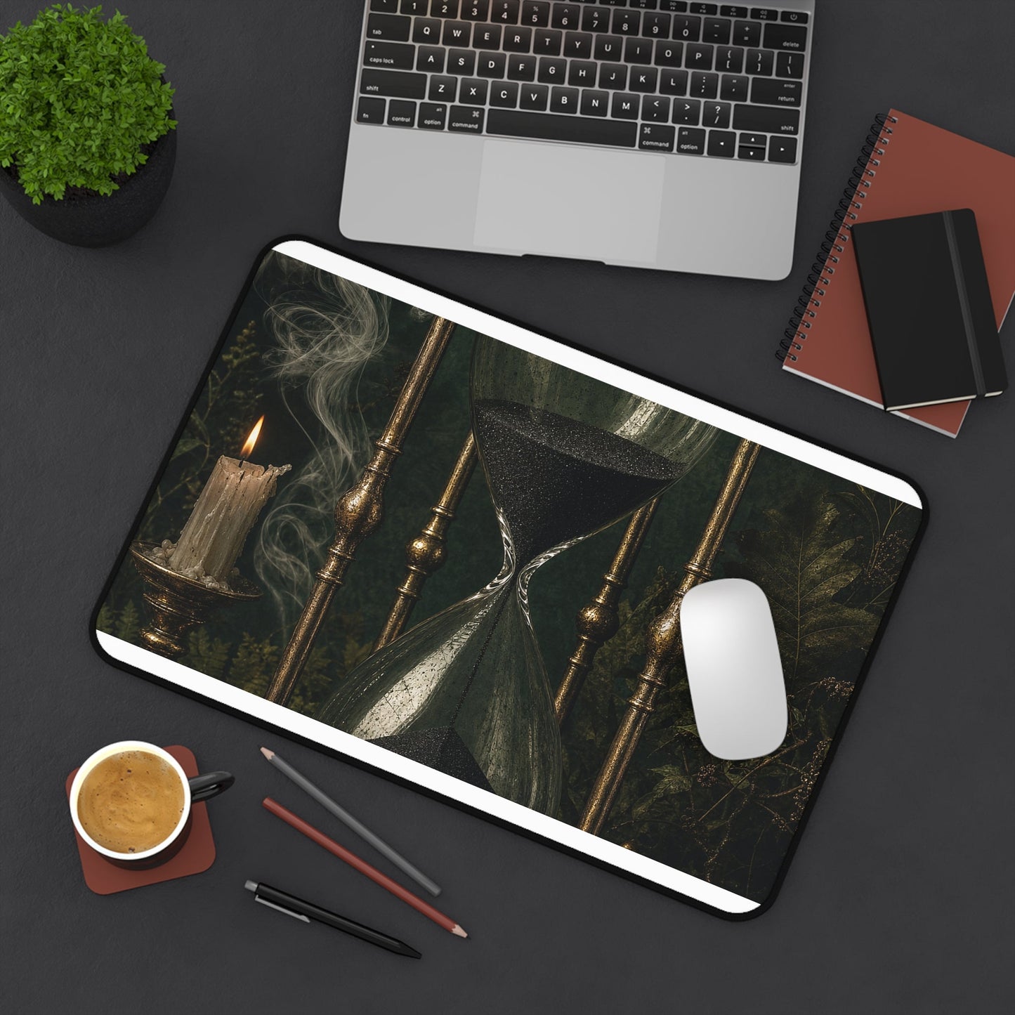 Hourglass With Black Sand - Dark Academia Gaming Desk Mat - Moikas