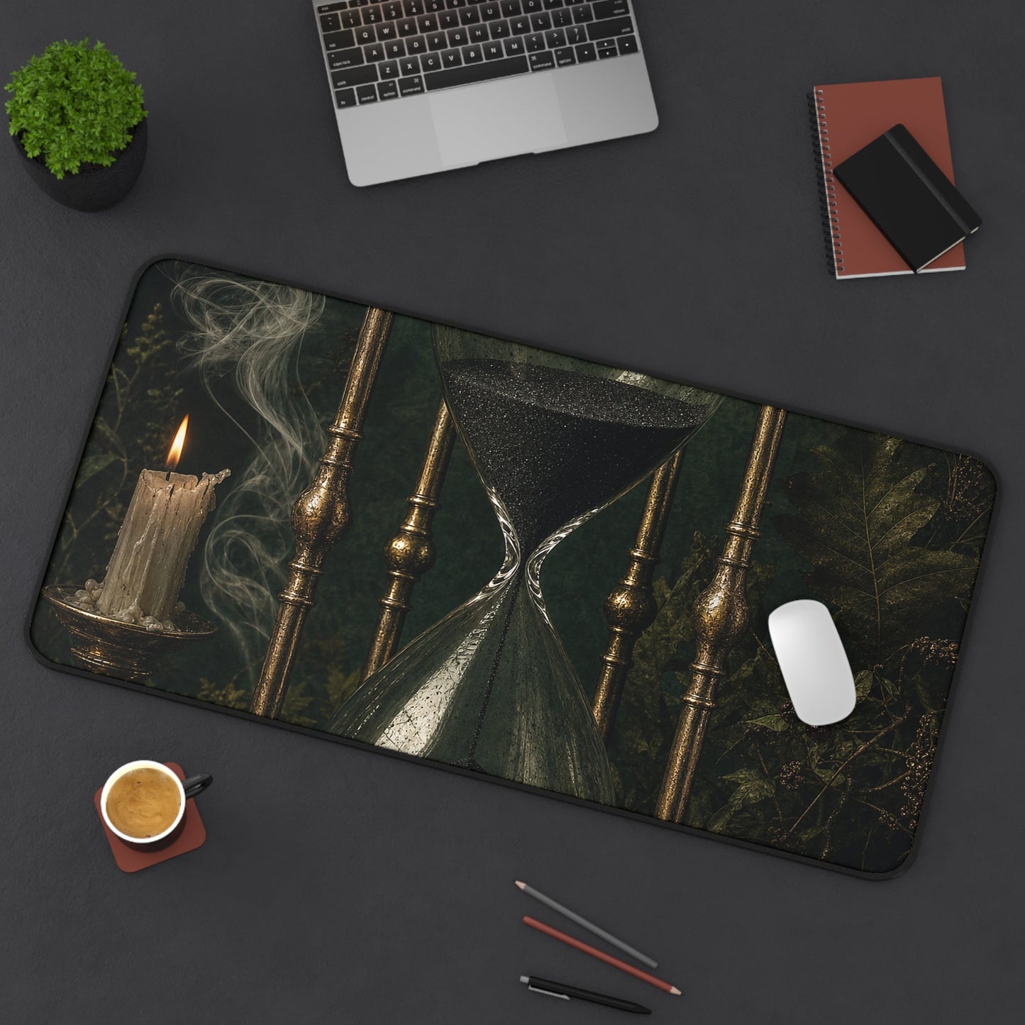 Hourglass With Black Sand - Dark Academia Gaming Desk Mat - Moikas