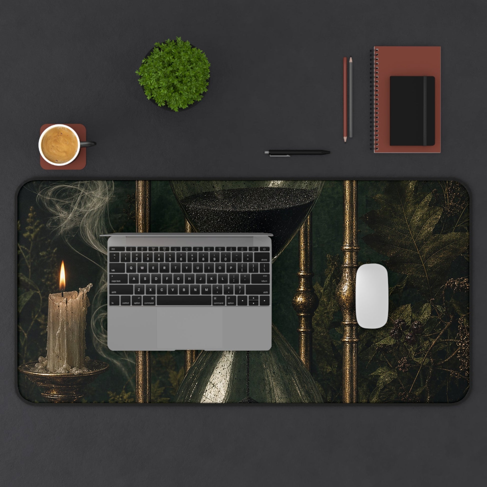 Hourglass With Black Sand - Dark Academia Gaming Desk Mat - Moikas