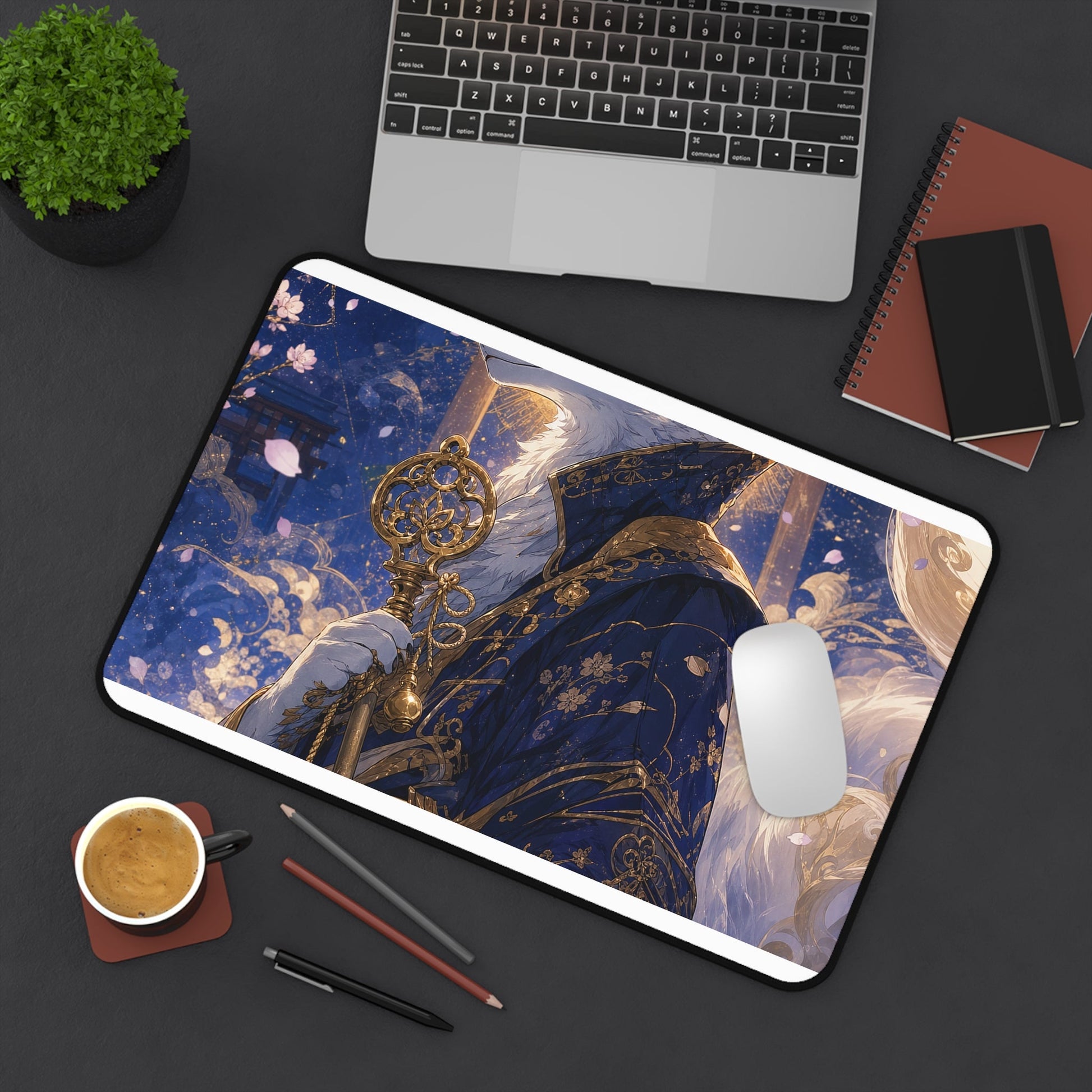 Inari Fox Messenger With Key - Japanese Mythology Gaming Desk Mat - Moikas