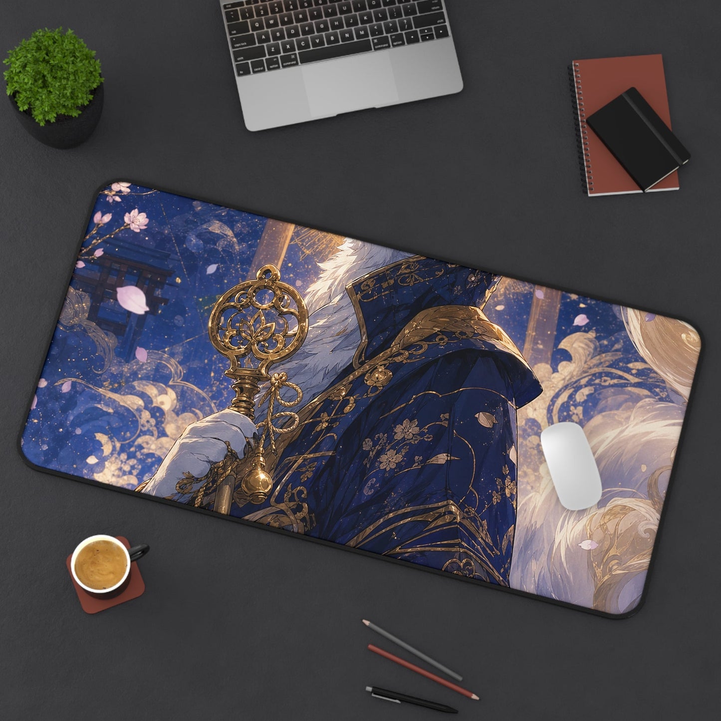 Inari Fox Messenger With Key - Japanese Mythology Gaming Desk Mat - Moikas