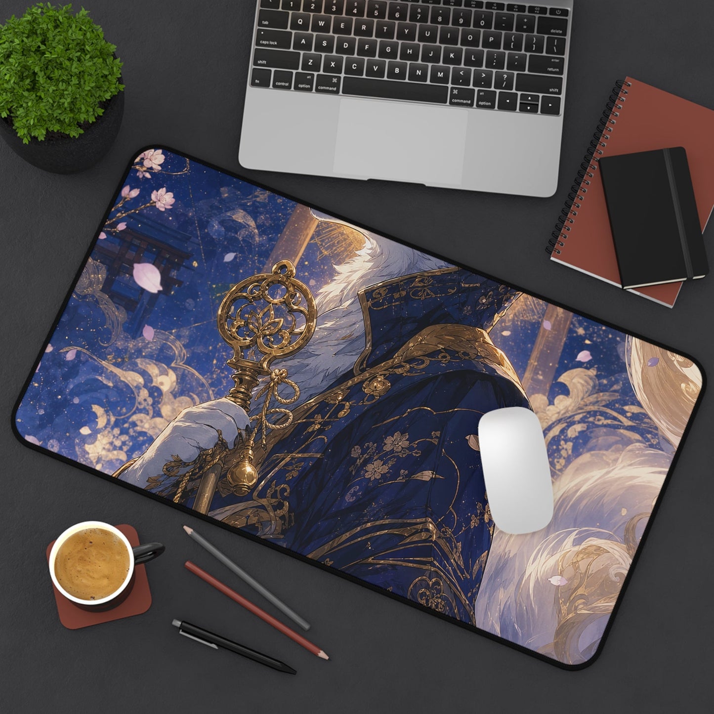 Inari Fox Messenger With Key - Japanese Mythology Gaming Desk Mat - Moikas