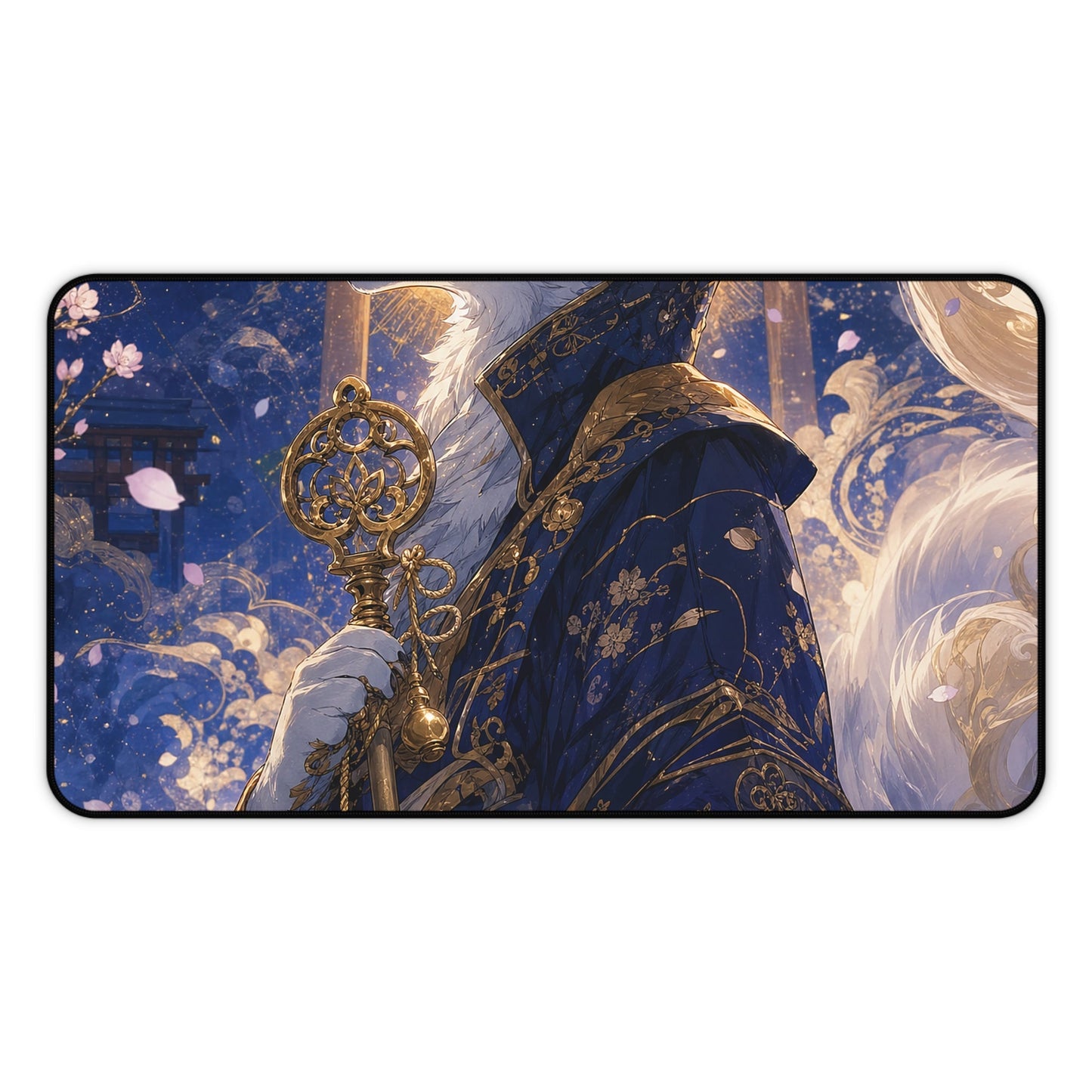 Inari Fox Messenger With Key - Japanese Mythology Gaming Desk Mat - Moikas