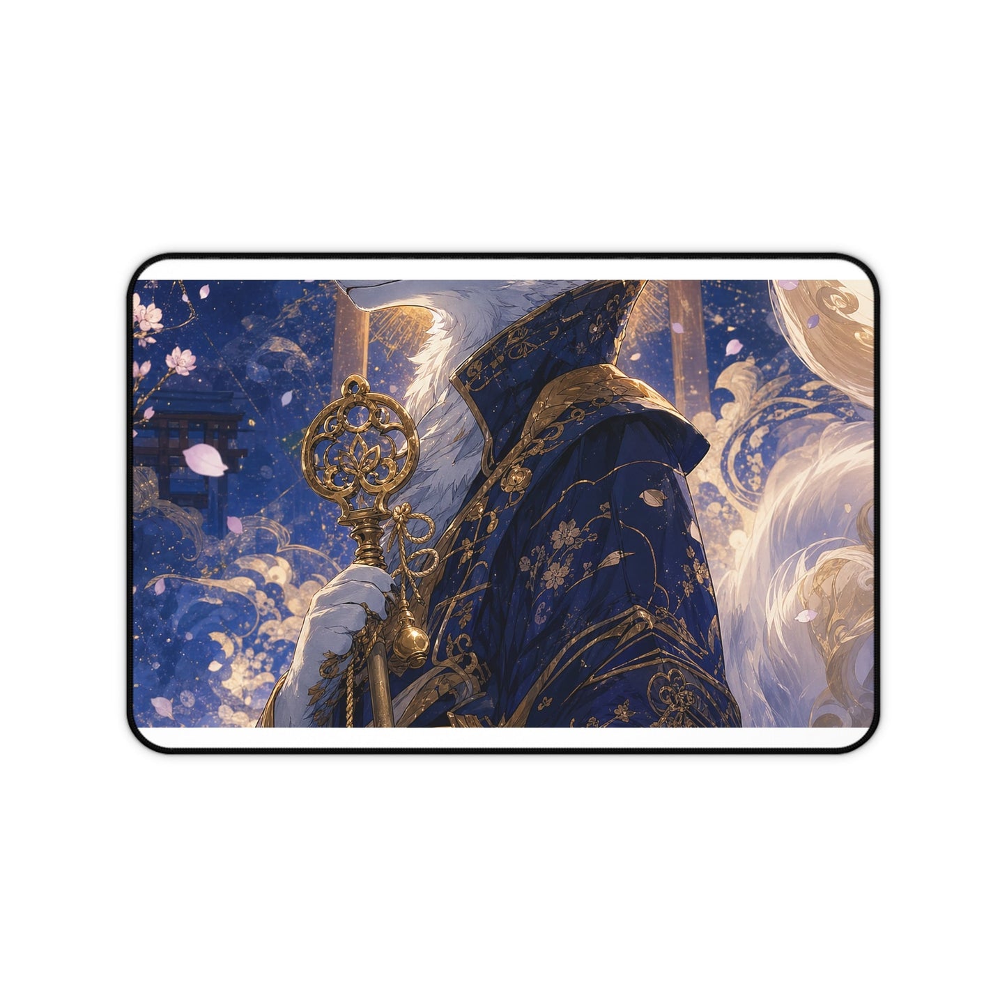 Inari Fox Messenger With Key - Japanese Mythology Gaming Desk Mat - Moikas